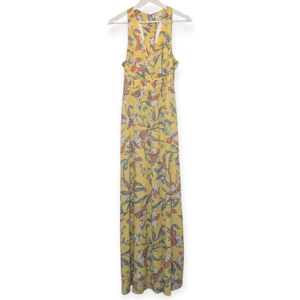 JAPNA Yellow Floral Maxi Dress Women's Sz Medium Smocked Cottagecore Boho Resort - Picture 2 of 11